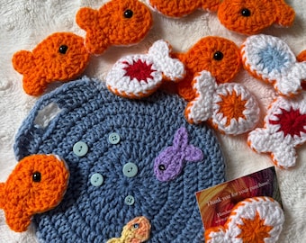 Crochet fishies memory game, Crochet game for toddler, Family game, learn and play, color learning game, handmade matching game