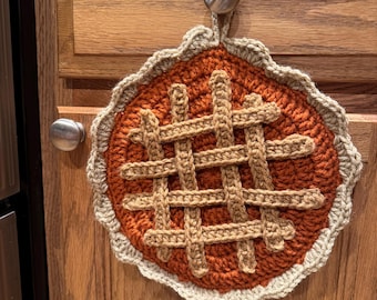 Crochet Pie Potholder Mitten Pattern, crochet pumpkin pie Kitchen PDF, crochet pie pattern potholder