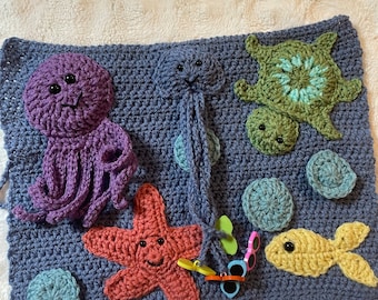 Sea life playmat crochet pattern PDF, busy activity sensory playmat under the sea amigurumi pattern, Sea life crochet playmat, PDF only