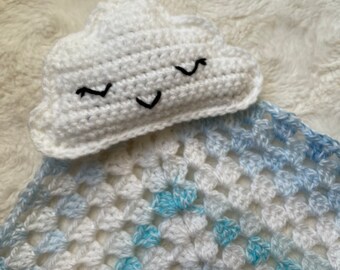 Crochet Cloud Lovey, Couverture de sécurité, Poupée jouet douce, Jouet bébé Amigurumi, Lovey bleu, Couverture d’amour au crochet, nuage, nube, manta de apego