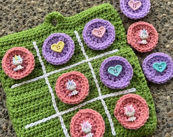 Patrón de juego de tres en raya a crochet, patrón de juego en PDF, juego familiar de crochet, patrón de crochet para juego de tres en raya, juego educativo en PDF, crochet fácil