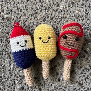 PDF Only Crochet popsicles PDF, crochet bomb pop pattern, crochet summer treats bundle, popsicle pattern, bomb pop PDF, corn dog pattern