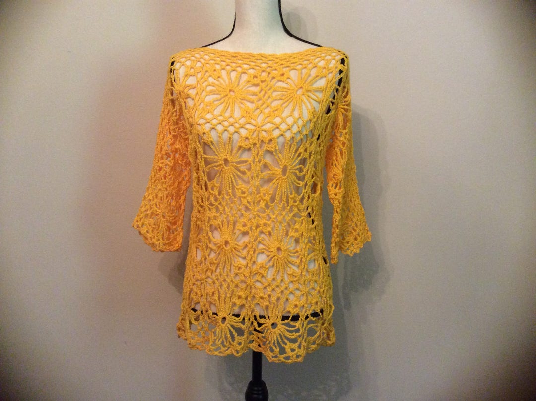 Handmade Crochet Mesh Yellow Summer Top Cover Up Crochet Top - Etsy