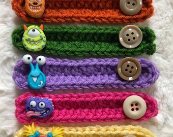 Ear savers,Crochet ear savers,Monster ear saver,Monster strap,Strap for mask,Mask mate,Protector de oidos,Monster button,Monster strap
