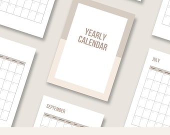 Calendario anual imprimible sin fecha • Planificador anual minimalista • Descarga digital instantánea •