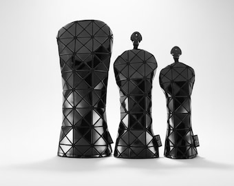 Funda de palo de golf geométrica negra, piel sintética y forro de terciopelo