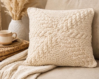 Patrón de funda de almohada de crochet con cable cruzado (PDF) 50 x 50 cm 20 x 20 pulgadas Aran Worsted