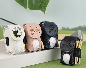 Portapelotas de golf personalizado de cuero sintético con ranura para tee, accesorio de regalo de golf personalizado