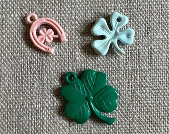 Vintage Celluloid Charms - Lot of Three (3) - Shamrock Charms - Clover Charms - Lucky Charms - Gum Ball Machine Charms - Cracker Jack Charms