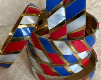 USA Bracelet - Brass Bangles - Red White And Blue American Flag - Patriotic Jewelry  Independence Day - Veterans Day - Nautical - July 4th