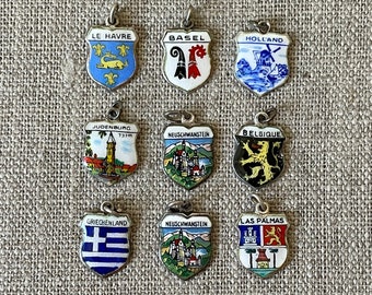 Silver Enamel Torbole Charm Italy Scenic Travel Shield Sterling Silver Charm for Bracelet from Charmhuntress 05345