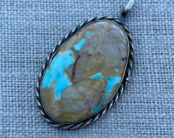 TURQUOISE Pendant - Royston Turquoise - Vintage Native American Jewelry - Signed by Lorenzo Secatero - 925 SILVER  Vintage Turquoise Pendant