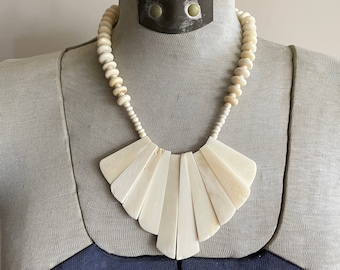 Bone Necklace - Vintage Jewelry From INDIA - New Old Stock - NOS - Bone Bib Necklace - Boho - Rustic Bone Necklace - Geometric Jewelry