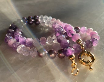 Purple Gemstone Necklace - Hand Knotted - AMETHYST Candy Necklace - Gold Clasp - Skittle Necklace - Purple Gemstones & Pearls - OAAK By ERAS