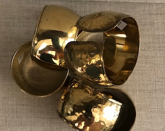 Vintage 1970s Jewelry From India HAMMERED Metal Cuffs BRASS or SILVER 1 Inch Wide New Old Stock