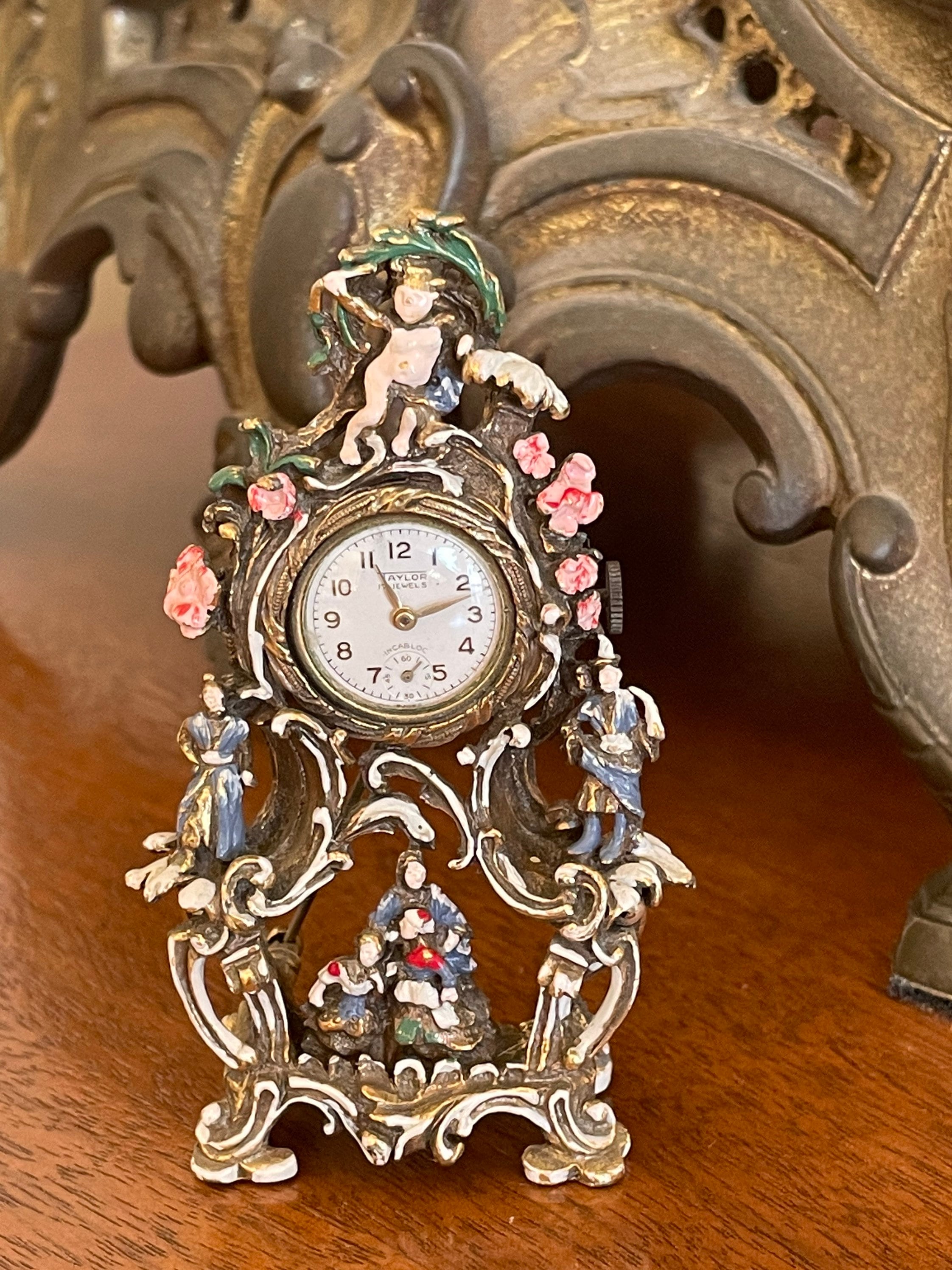 Taylor Miniature Enameled Figural Clock Collectors Clocks Etsy