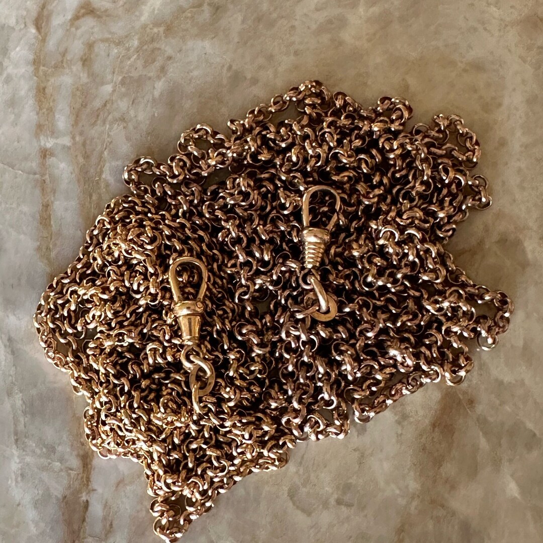 Antique VICTORIAN Gold Long Guard Chain Vintage ROLO Chain Watch Chain ...