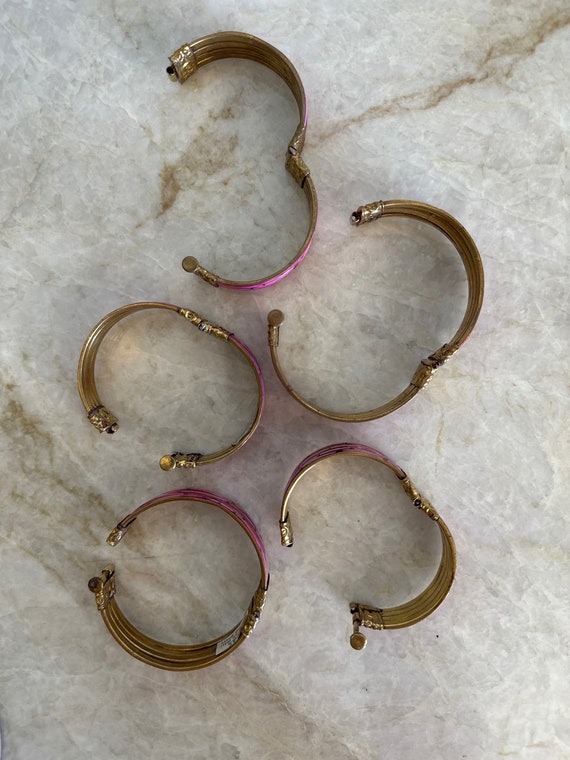 Pink and Gold Brass Hinged Bangle Bracelet - BARB… - image 4