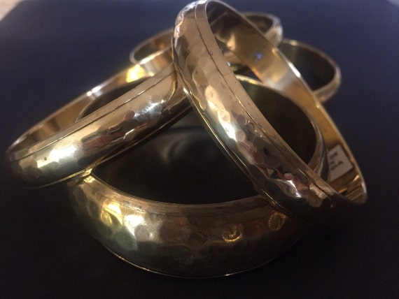 Vintage 1970s Jewelry From India HAMMERED Metal Cuffs BRASS or SILVER 1 Inch Wide New Old Stock