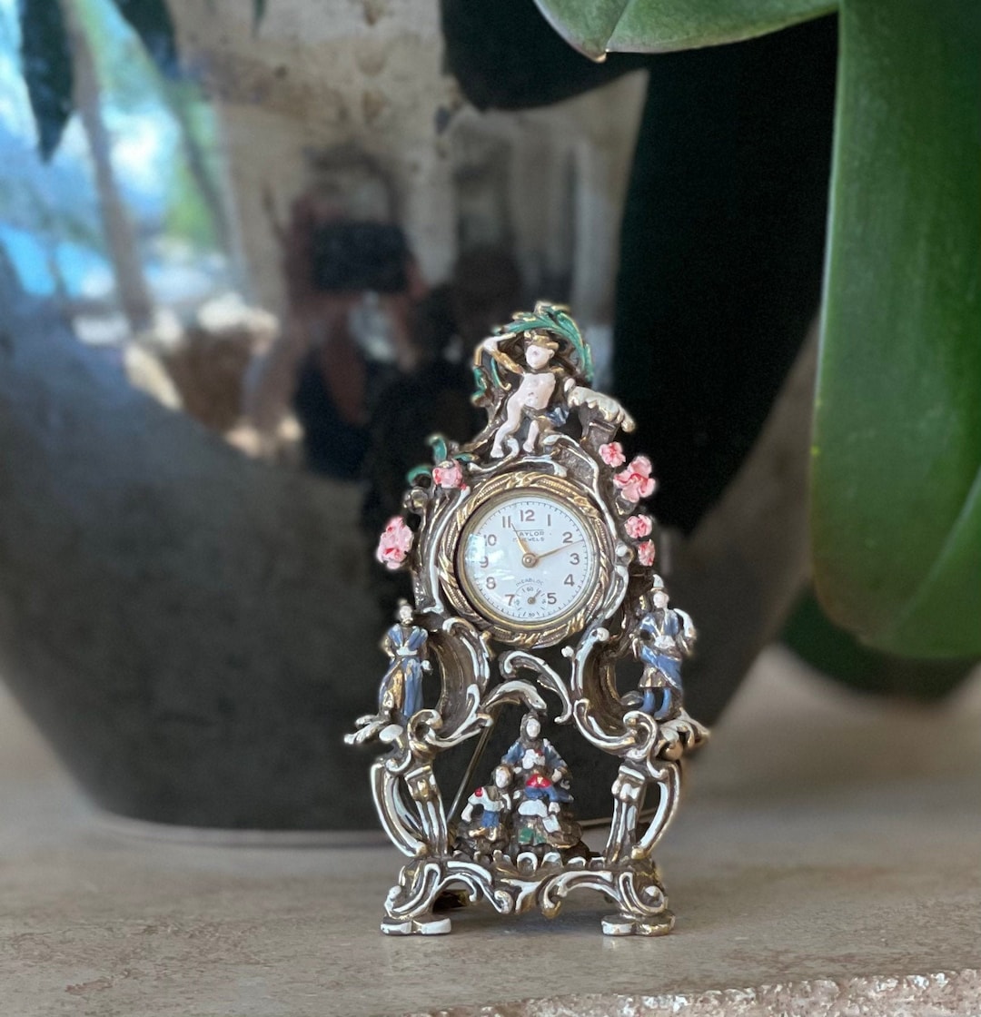 Taylor Miniature Enameled Figural Clock Collectors Clocks Miniature