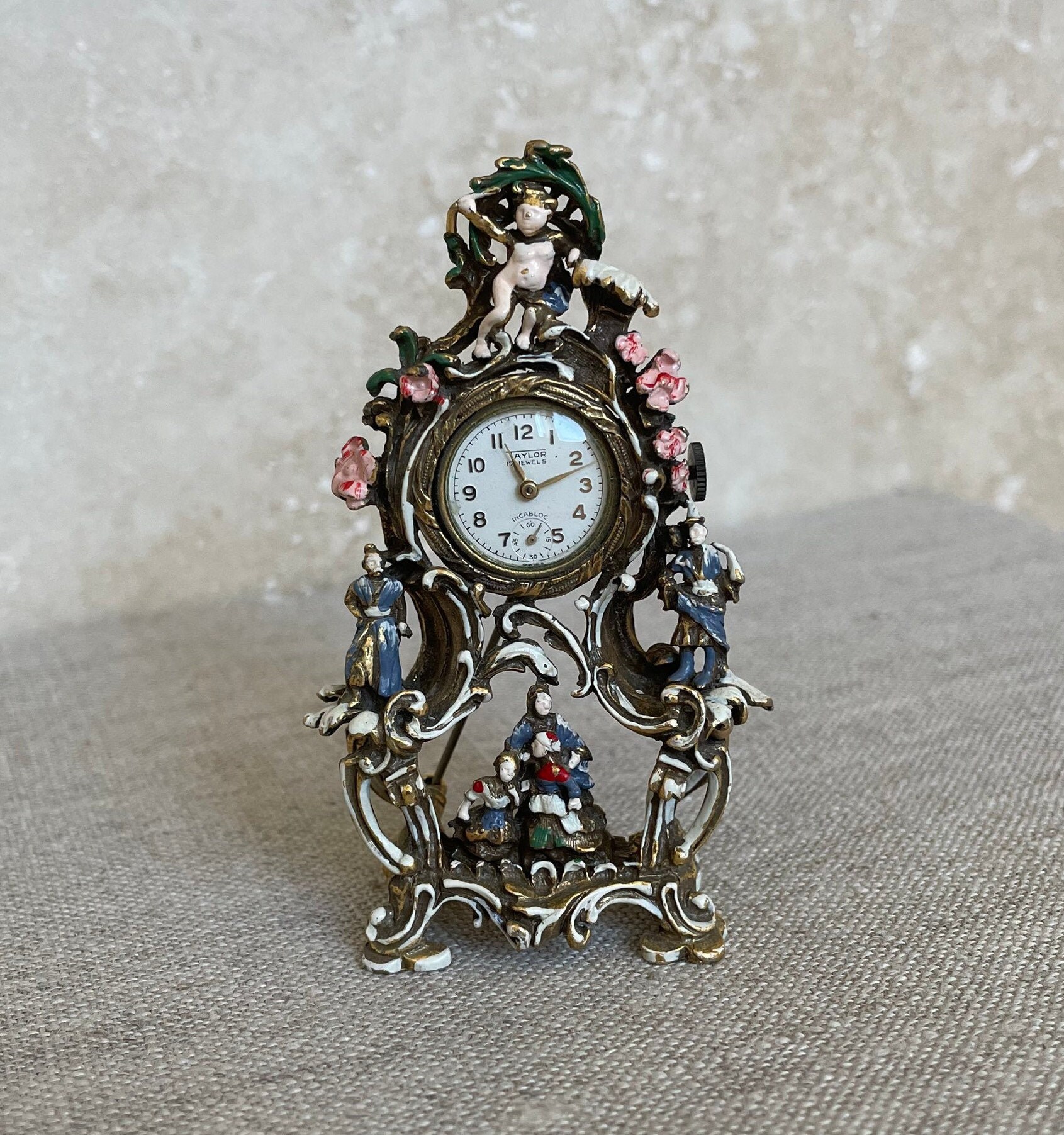 Taylor Miniature Enameled Figural Clock Collectors Clocks Etsy