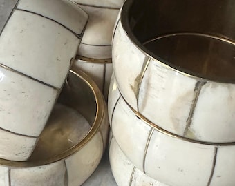 HORN Bangles - Vintage BRASS & BONE Bracelets From India - New Old Stock
