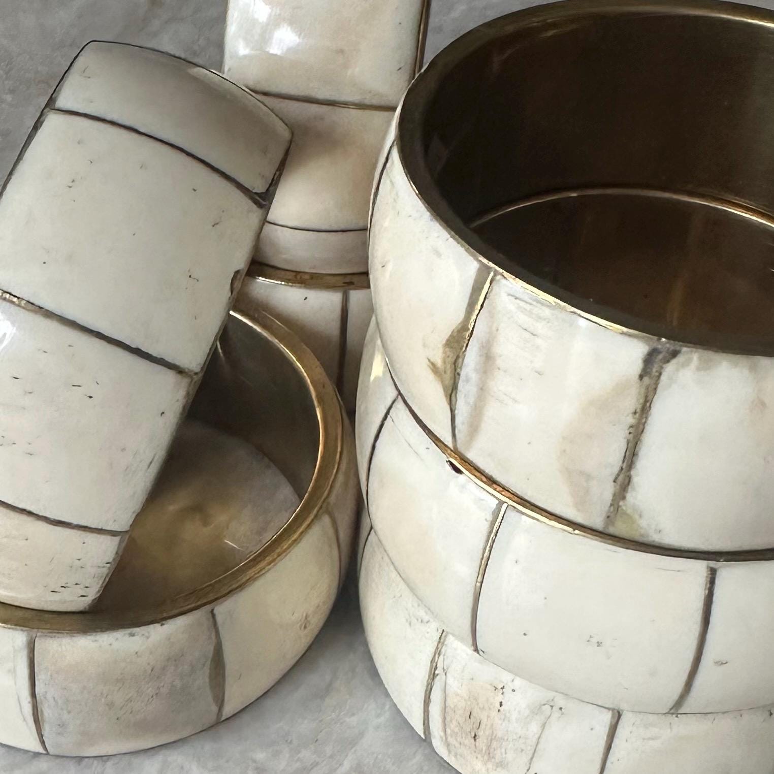 Horn Bangles - Vintage Brass & Bone Bracelets From India - New Old Stock