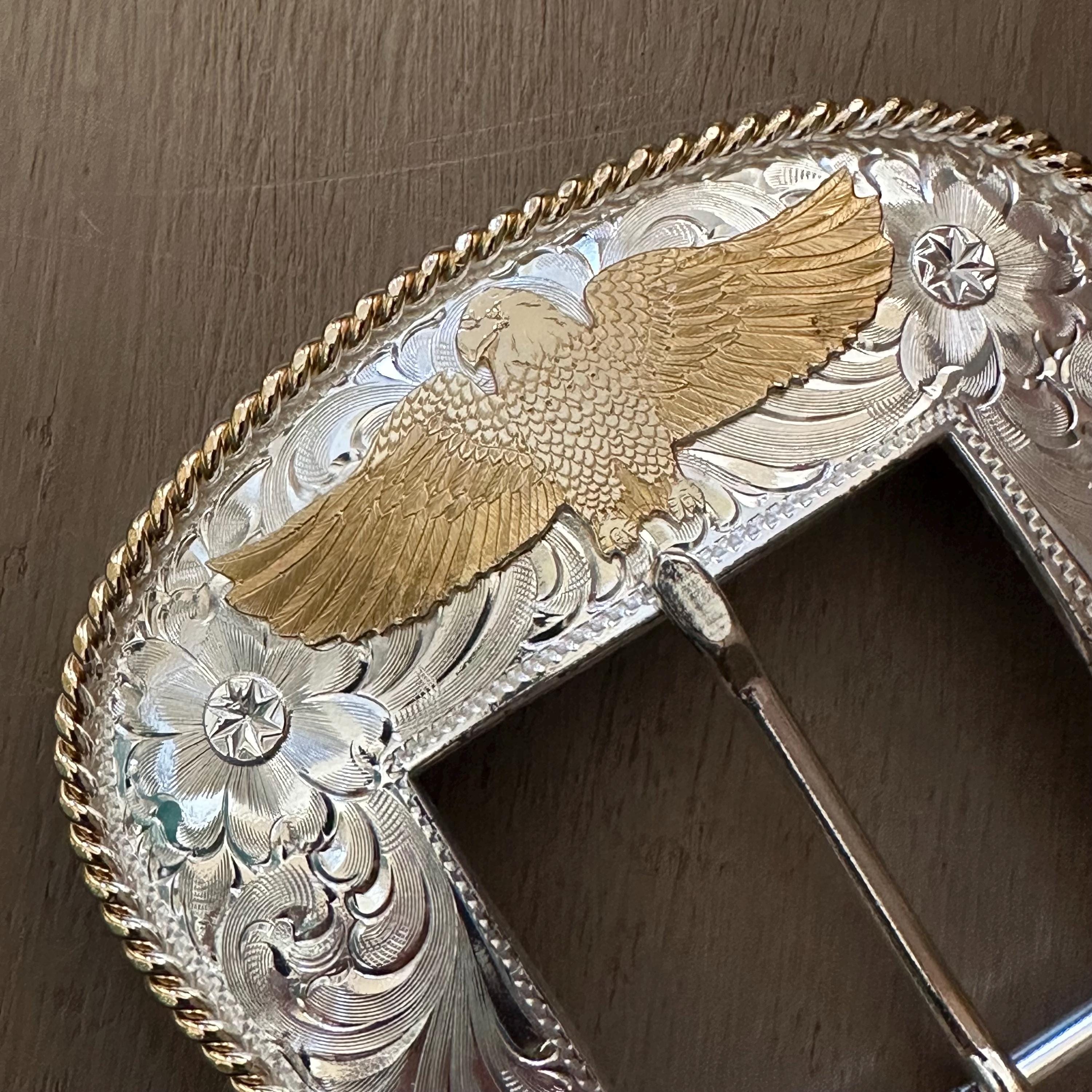 Big Al Western Leather Belt Gold Tone Buckle German Silver Black Size 28 Vintage Vintage Metal Belt Buckle, German Silver, Cowboy, Bull  main image 4