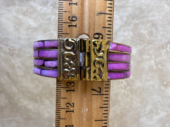 Pink and Gold Brass Hinged Bangle Bracelet - BARB… - image 10