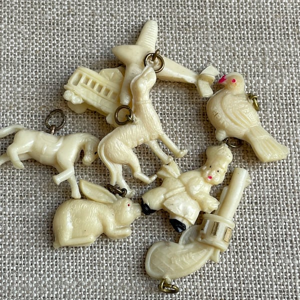 Vintage Celluloid Charms - Gum Ball Machine Charms - Cracker Jack Charms - JAPAN - 1940s - Vintage Plastic Charms - Painted Celluloid Charms