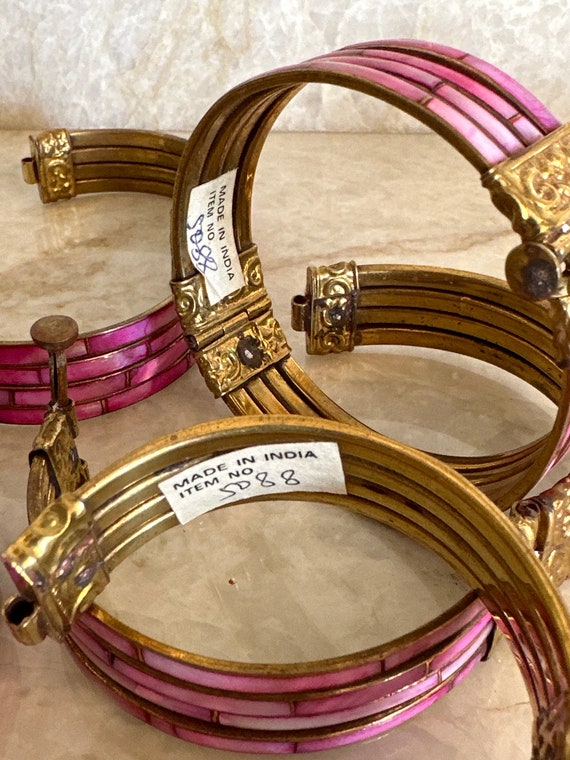 Pink and Gold Brass Hinged Bangle Bracelet - BARB… - image 5