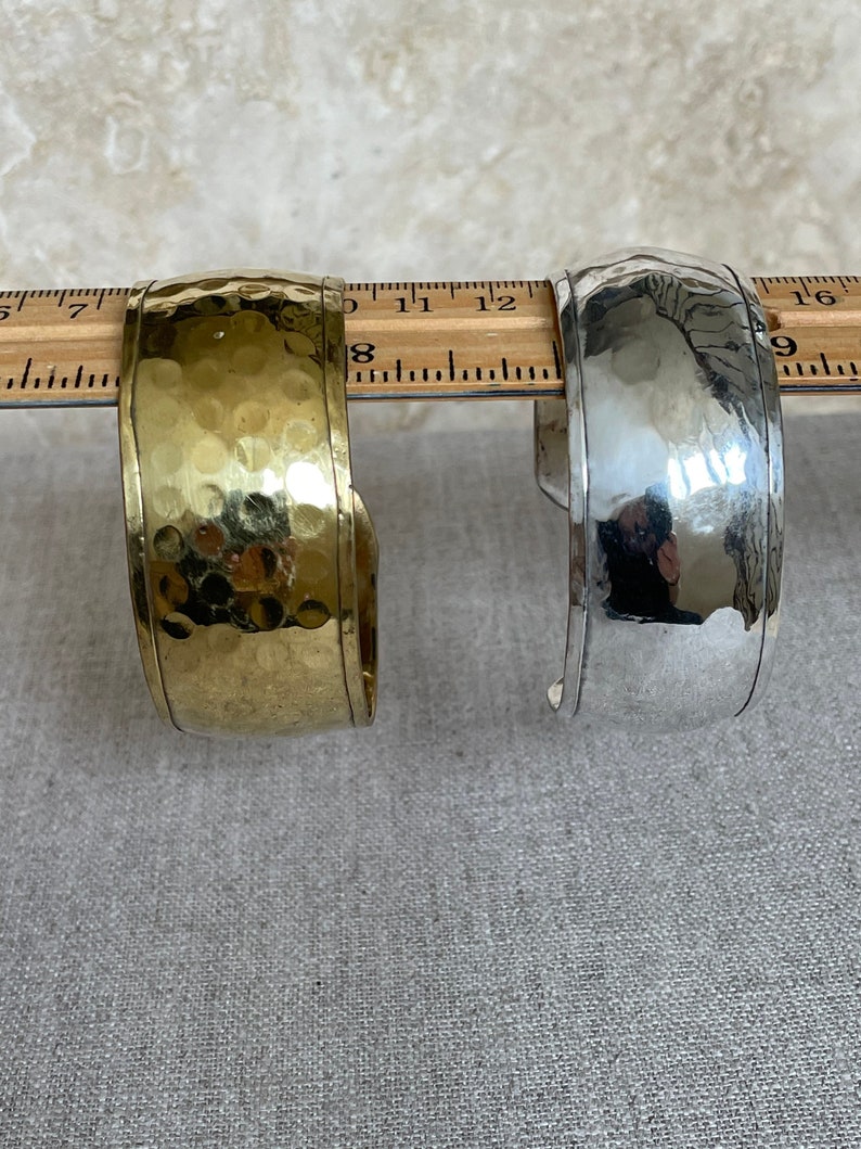 Vintage 1970s Jewelry From India HAMMERED Metal Cuffs BRASS or SILVER 1 Inch Wide New Old Stock
