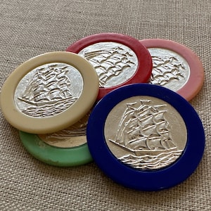 Fichas de PÓQUER - Marcador de pelota de GOLF - Protector de cartas de póquer - Fichas de póquer antiguas - Temática de velero - Marcador de pelota de golf náutico