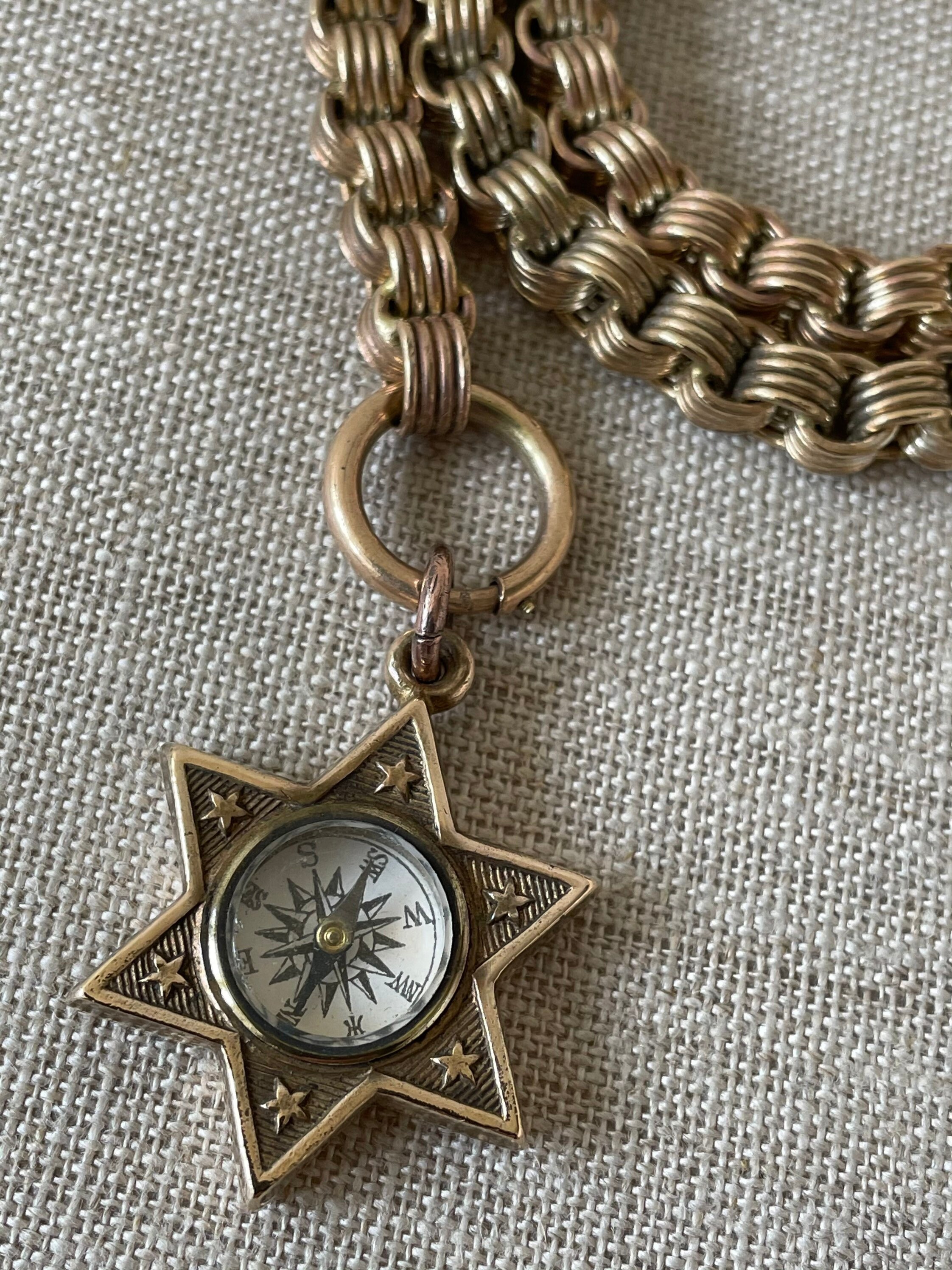 Heavy Chain Vintage Compass Charm 