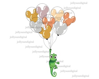 Disney Pascal With Mickey Balloon Png, Cute Pascal Rapunzel Png,Pascal Png , Disneyland Birthday Gift Png, Funny Magic Kingdom gift