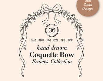 Coquette Bow Frames Bundle Svg, Bow Svg Bundle, Wavy Borders PNG, Wedding Bow Frame, Hand Drawn Frames, Ribbon Bow Svg,Aesthetic Clipart