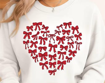 Red Bow Heart SVG, Valentine Ribbon Heart PNG, Coquette Bow Design SVG, Love Heart Clipart, Digital Download, Cricut Silhouette File