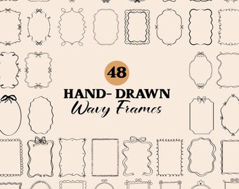 Hand Drawn Frames SVG Bundle, Wedding Invitation Clipart, Doodle Frames PNG, Coquette Bow Frame, Wavy Squiggle Border, Whimsical Frames Svg