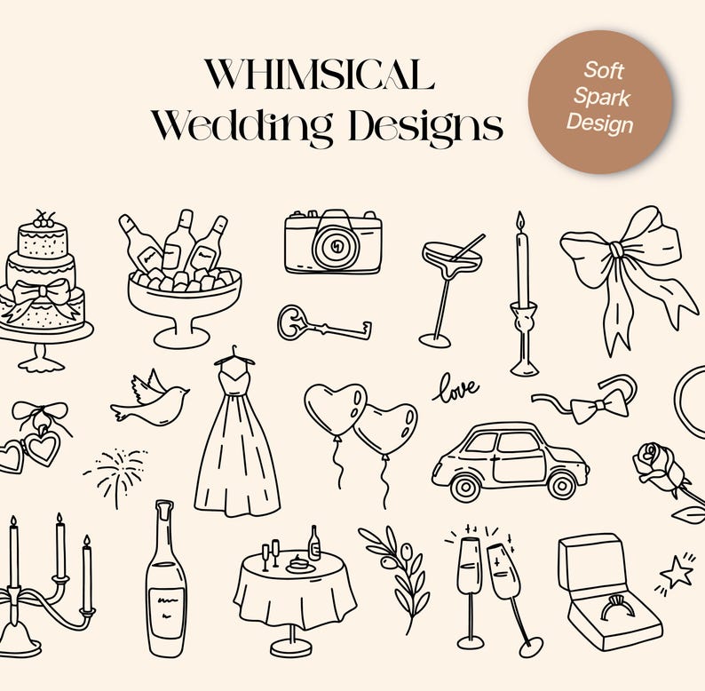 Wedding Doodle SVG Bundle - Hand Drawn Wedding Icons Clipart SVG PNG ...