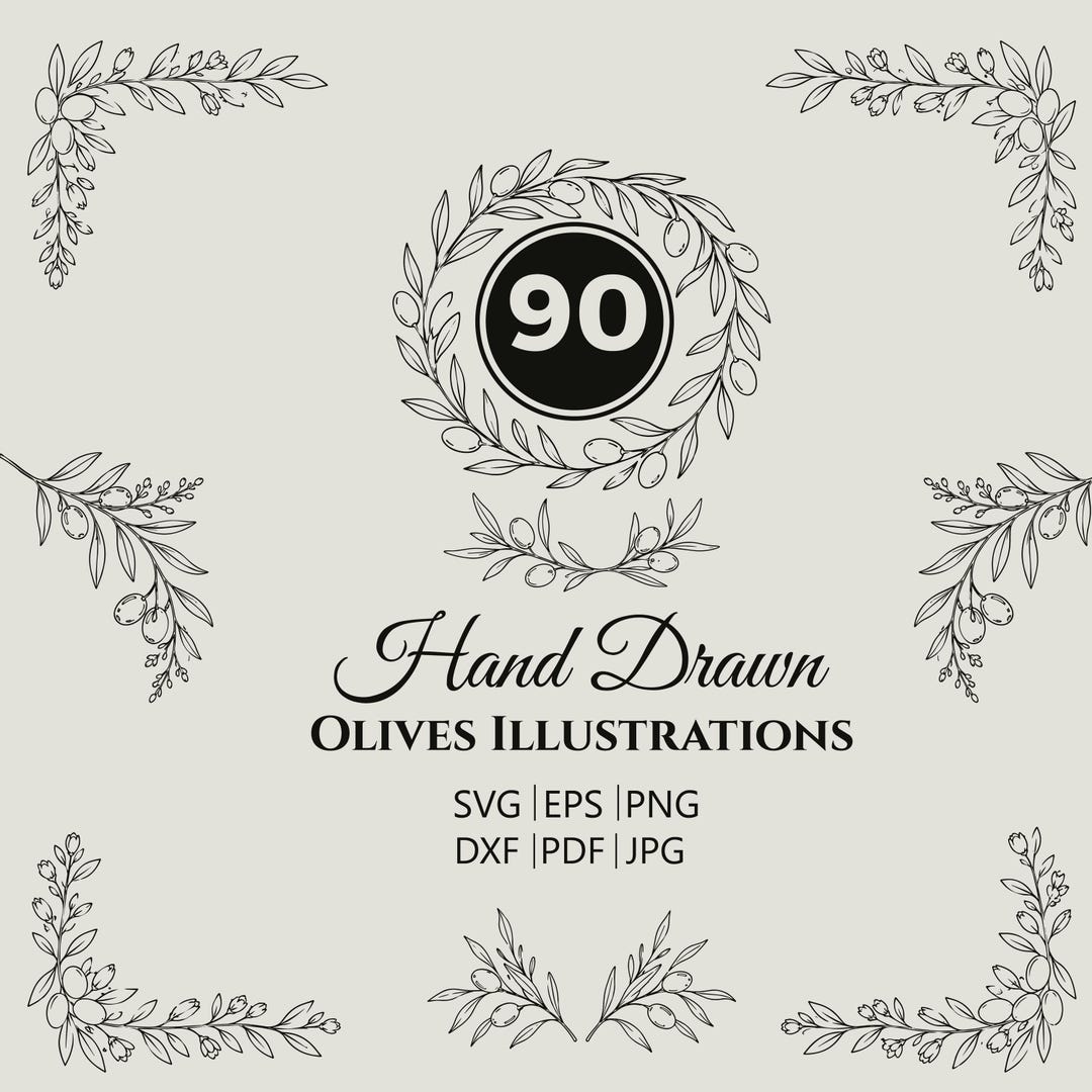 Olive Branch SVG Bundle, Olive Wreath PNG, Floral Olive Frames Clipart ...