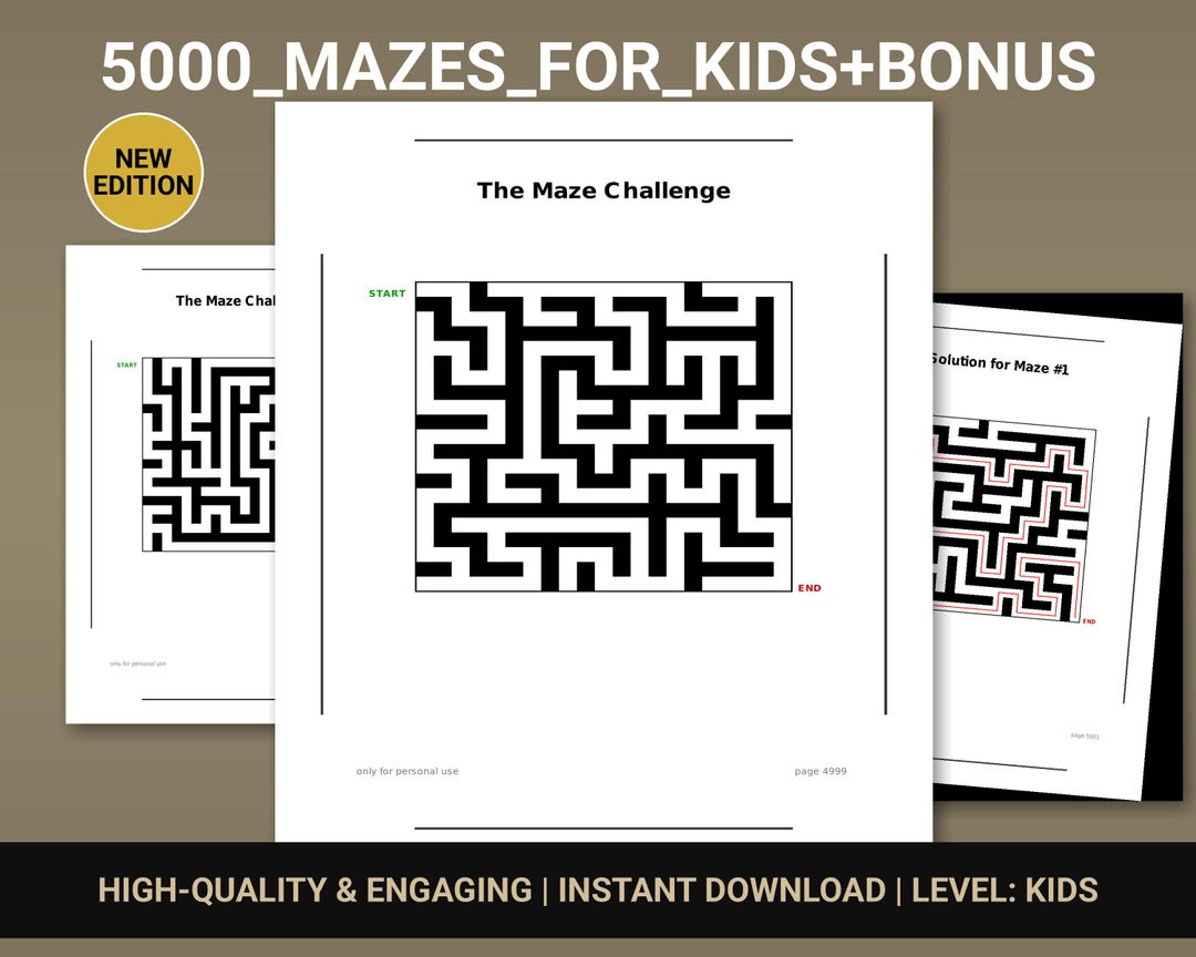 5000+ Mazes Activity Book for Kids Ages 5-12, Bonus Puzzles (digital