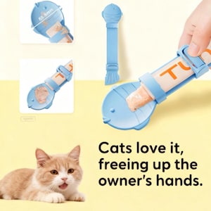 Hands FREE Cat Treat Spoon, No Mess Squeeze Feeder for Paste and Puree, Clean Eating Silicone Tool - 2 Pcs / Set of 2