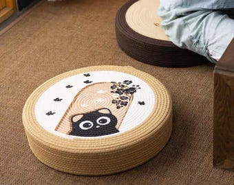 Tatami Floor Cushion, Japanese Cute Round Zabuton, Lazy Floor Seat, Soft Meditation Cushion, Home Deco