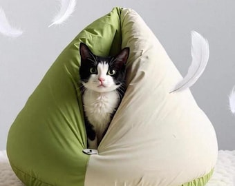 Bonita cama para gatos con forma de trasero de pollo, cueva cálida y semicerrada para el invierno, nido acogedor con relleno de plumón.