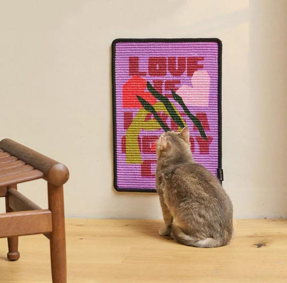Wall Mounted Sisal Cat Scratcher | Artistic Cat Scratching Board | Durable Lint-Free Cat Scratch Pad | Modern Pet Home Decor