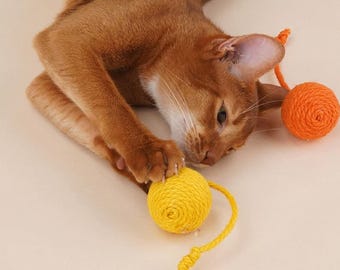 Cat Toy Ball Jute Rope, Bite Resistant Cat Toy with Sound, Interactive Chew Toy for Cats, Durable Kitten Toy