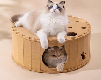 Felt Cat Scratcher Bed and Tunnel,  Large Durable Cat Scratch Board House ,No Shedding, Multi Cat Play and  Rest Toy