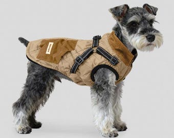 Warme winterjas voor honden met tuigje, dik gevoerde hondenjas voor Schnauzer en Shiba Inu, hondenkleding voor herfst en winter