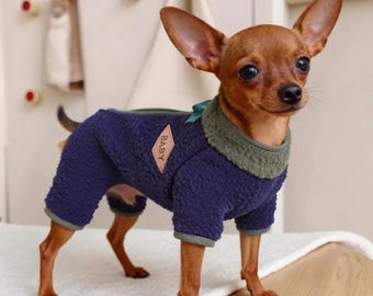 Winterhoodie met print van een miniatuurpinscher, teckel of chihuahua, extra warme dikke fleece trui voor kleine hondenrassen, coole en stijlvolle pullover.