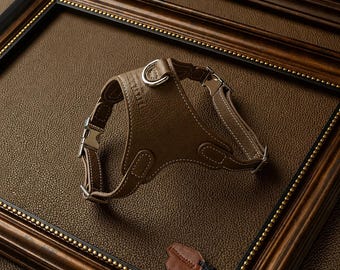 Arnés de lujo hecho a mano en cuero genuino para perros y gatos | Arnés personalizado para mascotas | Cuero de plena flor | Regalo personalizado hecho a mano